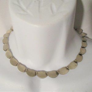 Mid-Century Modern Silver Brutalist Hinged Disc Necklace Moving Runway Style